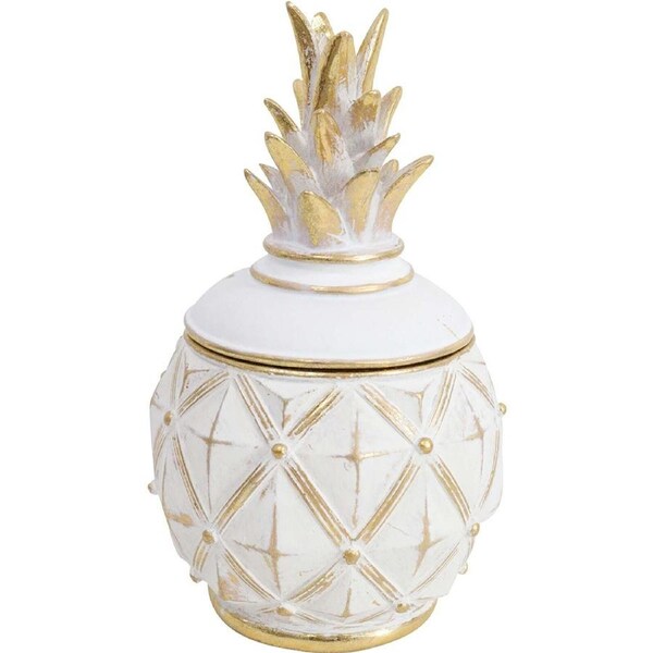 LVD Pineapple Box White Decorative Home Decor Ornament Statue 10.5x19cm