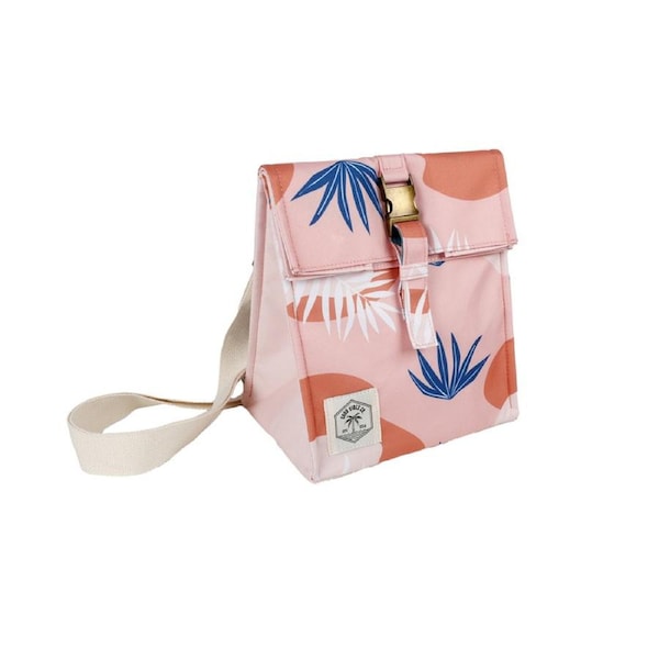 Good Vibes Insulated Durable Lunch Bag Satchel Blush Palm Print 25x22x16cm