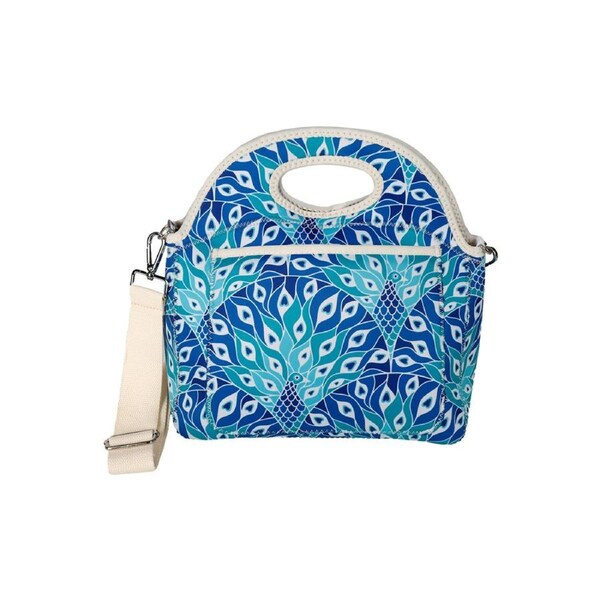 Good Vibes Durable Neoprene Portable Lunch Bag 30x30x15cm Peacock Paradise Print