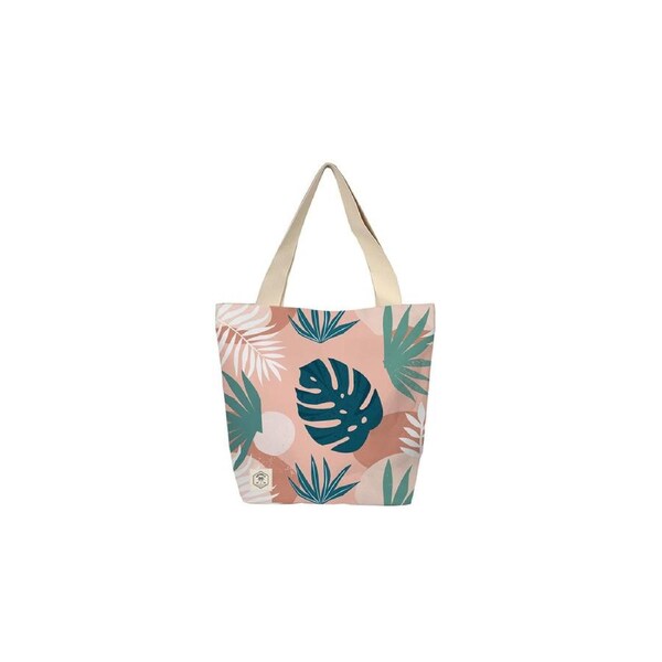 Good Vibes Beach Bag W Inner Pocket Zip Closre Blush Palm Print 50x42x15cm