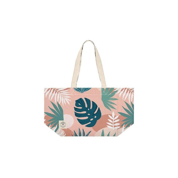 Good Vibes Everyday Durable Eco Folding Tote Bag Blush Palm Print 34x38x20cm