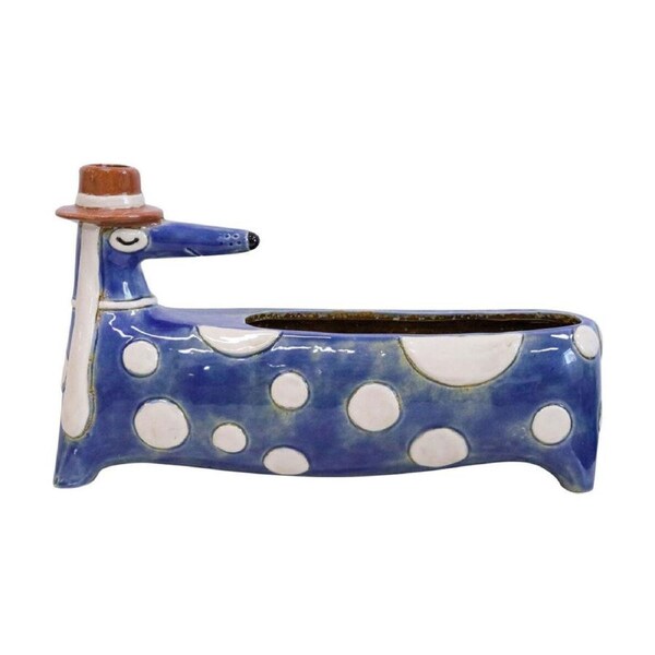 LVD Pierre Dachshund Ceramic Planter Pot Flower/Plant Holder Decor 29cm Blue