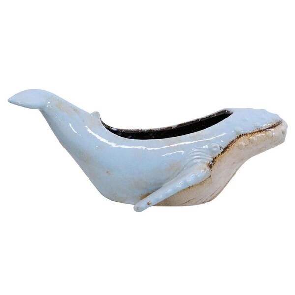 LVD Whale Ceramic Planter Pot Plant Holder Garden Tabletop Decor 34cm Blue
