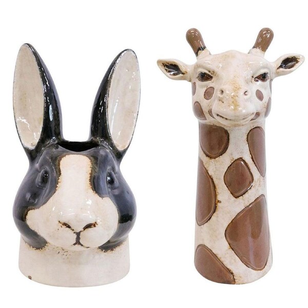 LVD Ceramic Giraffe/Rabbit Planter Flower Vase Tabletop Bedside Decor Combo Set