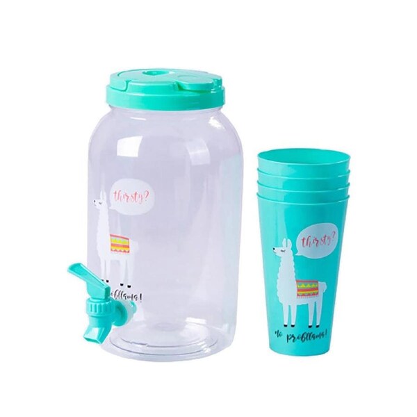 5pcs 3.8L Leakproof Beverage Dispenser with 4 Cups - Blue