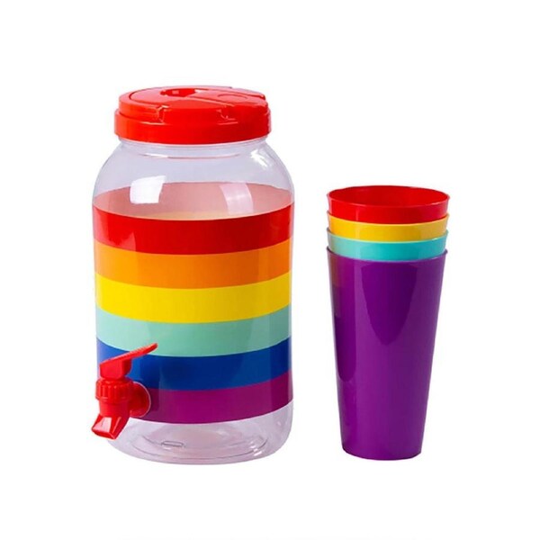 5pcs 3.8L Leakproof Beverage Dispenser with 4 Cups - Rainbow