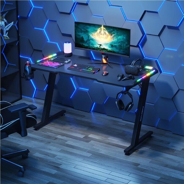 120cm Advwin Z Shape Gaming Desk RGB LED Carbon Fiber Racing Table Desktop Computer Workstation