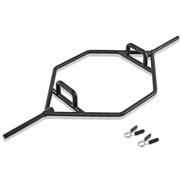 Costway Olympic Hex Trap Bar Full Body Strength Training Weight Lifting Bar w/Flat Shrug Bar Deadlift Bar Black