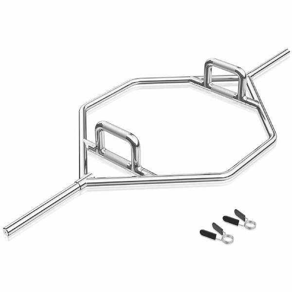 Costway Olympic Hex Trap Bar Full Body Strength Training Weight Lifting Bar w/Flat Shrug Bar Deadlift Bar Silver