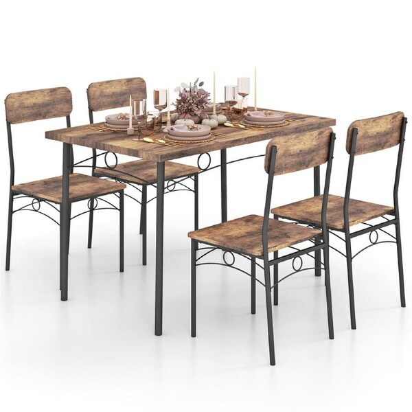 Costway Rectangular Industrial Dining Table Chairs Set 5PCS Kitchen Metal Frame Dining Room Furniture