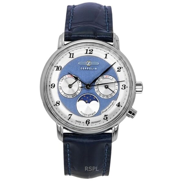 Zeppelin Friedrichshafen Moon Phase Leather Strap Blue Dial 85373 Ladies Watch