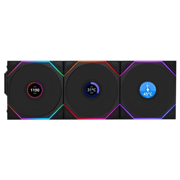Lian Li UNI Fan TL LCD 120 Wireless Reverse Blade Fan - 3 Pack with Controller (12RTLLCD1W3B)