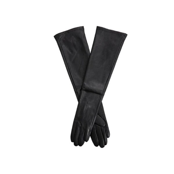 Dents Mia Womens Single Point Long Leather Gloves - Black Small
