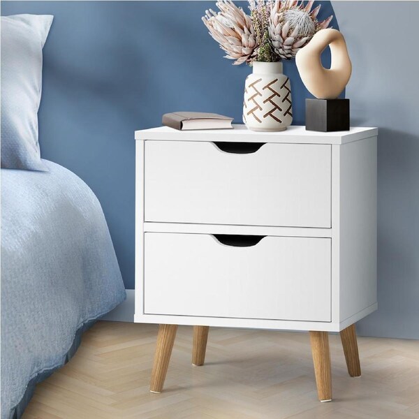 Oikiture Bedside Tables 2 Drawers Side Table White/Black/Wooden White