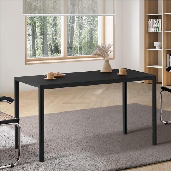 Oikiture 140cm Dining Table Rectangular Kitchen Table with Metal Leg Black