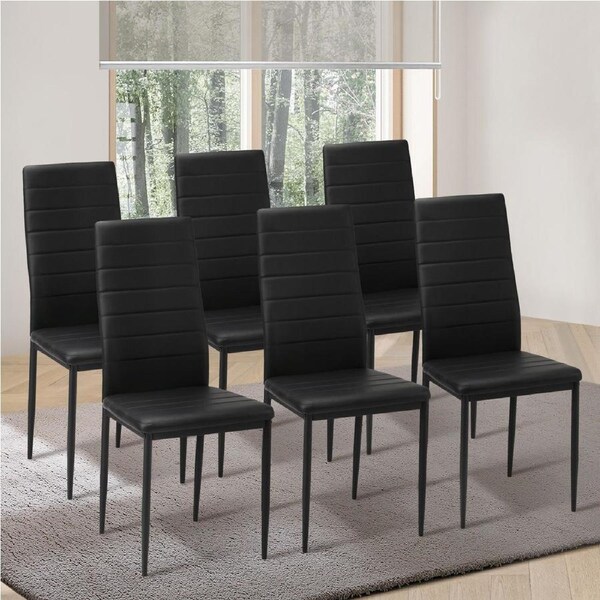 Oikiture 6PCS Dining Chairs High-Back Kitchen Chair Padded Faux Leather Black