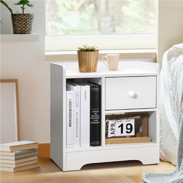 Oikiture Bedside Tables Nightstand Storage Unit White