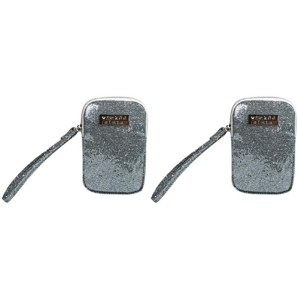 2PK Wicked Sista Glitter Multi Purpose Flat Purse w/ Wristlet 8.5x13cm Silver