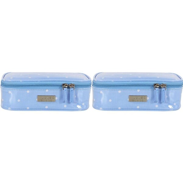 2PK Wicked Sista Polka Brush Cosmetic Bag Womens Makeup Storage 21x7cm Pale Blue