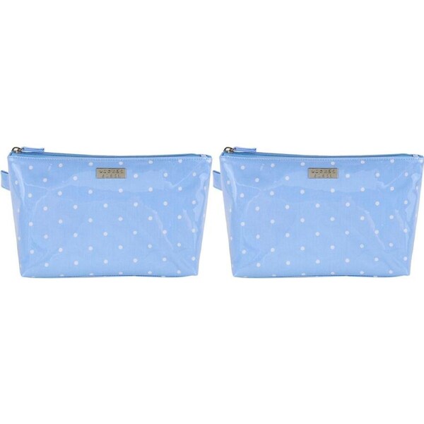 2PK Wicked Sista Polka Large Luxe Cosmetic Bag Womens Purse 30x17cm Pale Blue