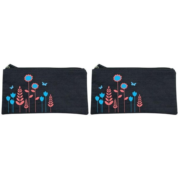 2PK Wicked Sista Embroidered Cotton Coin Purse Tall Poppy Denim 20x10cm Blue