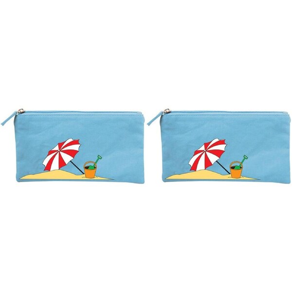 2PK Wicked Sista Embroidered Cotton Coin Purse/Wallet On The Beach 20x10cm Blue