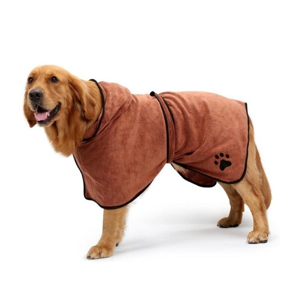 Nevenka Dog Bathrobe Soft Absorbent Drying Towel Robe with Hood/Belt-Brown M