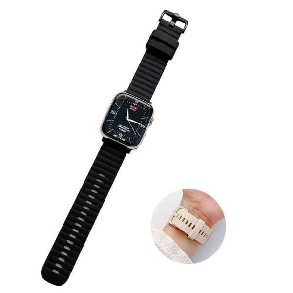 Nevenka Silicone Wave Pattern Watch Band Compatible with Apple Watch- Black 42/44/45/49mm