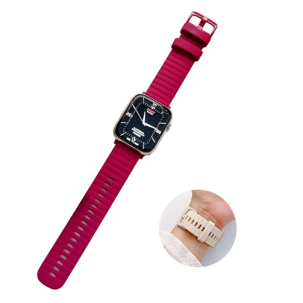 Nevenka Silicone Wave Pattern Watch Band Compatible with Apple Watch- RoseRed 42/44/45/49mm