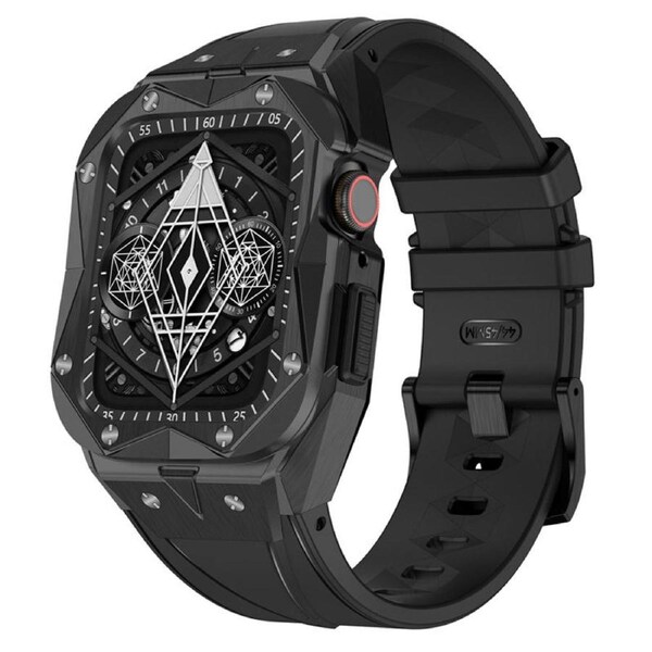 Nevenka Sport TPU Strap with Protective Cover Frame for Apple Watch 44mm/45mm-Black 45mm