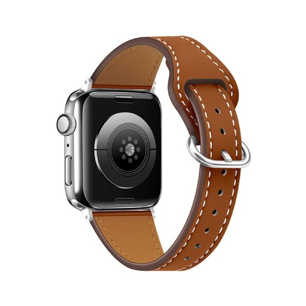 Nevenka Apple Watch Strap Solid Color Leather for iWatch Series 7/SE/6/5/4/3/2/1-Brown 38/40/41mm