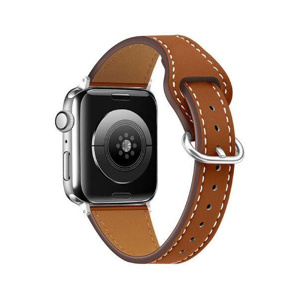 Nevenka Apple Watch Strap Solid Color Leather for iWatch Series 7/SE/6/5/4/3/2/1-Brown 42/44/45mm