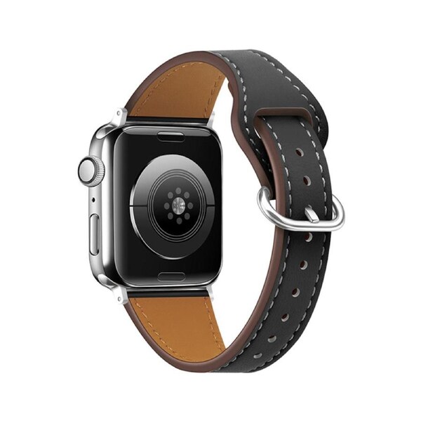 Nevenka Apple Watch Strap Solid Color Leather for iWatch Series 7/SE/6/5/4/3/2/1-Black 38/40/41mm