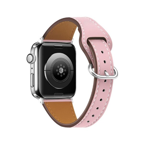 Nevenka Apple Watch Strap Solid Color Leather for iWatch Series 7/SE/6/5/4/3/2/1-Pink 42/44/45mm