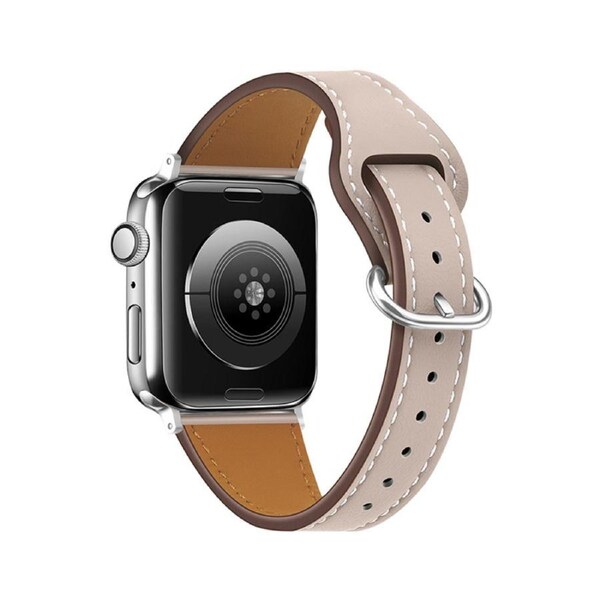 Nevenka Apple Watch Strap Solid Color Leather for iWatch Series 7/SE/6/5/4/3/2/1-Starlight 38/40/41mm