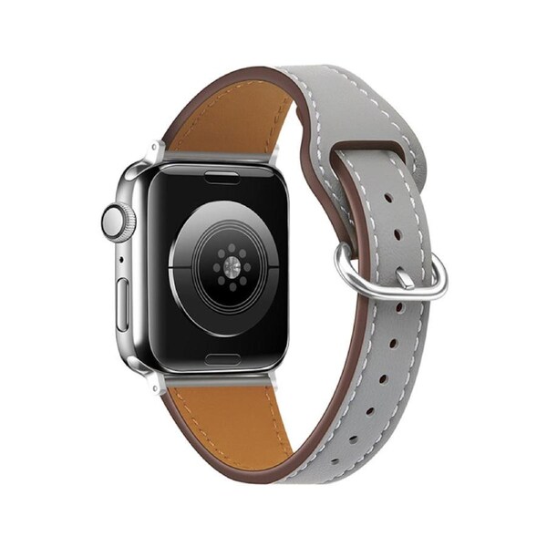 Nevenka Apple Watch Strap Solid Color Leather for iWatch Series 7/SE/6/5/4/3/2/1-Grey 38/40/41mm