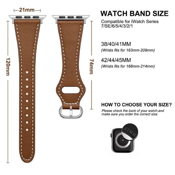 Nevenka Apple Watch Strap Solid Color Leather for iWatch Series 7/SE/6/5/4/3/2/1-Grey 42/44/45mm