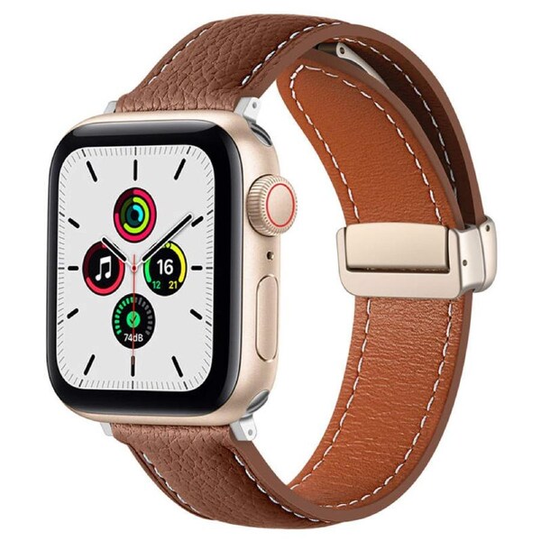 Nevenka Apple Watch Strap Folding Buckle for iWatch Ultra Series 8 SE 7 6 5 4 3 2 1-Brown 38/40/41mm