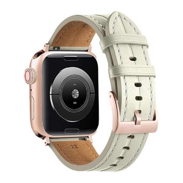 Nevenka Apple Watch Strap Leather Groove for iWatch Ultra Series 8 SE 7 6 5 4 3 2 1-OffWhite 38/40/41mm