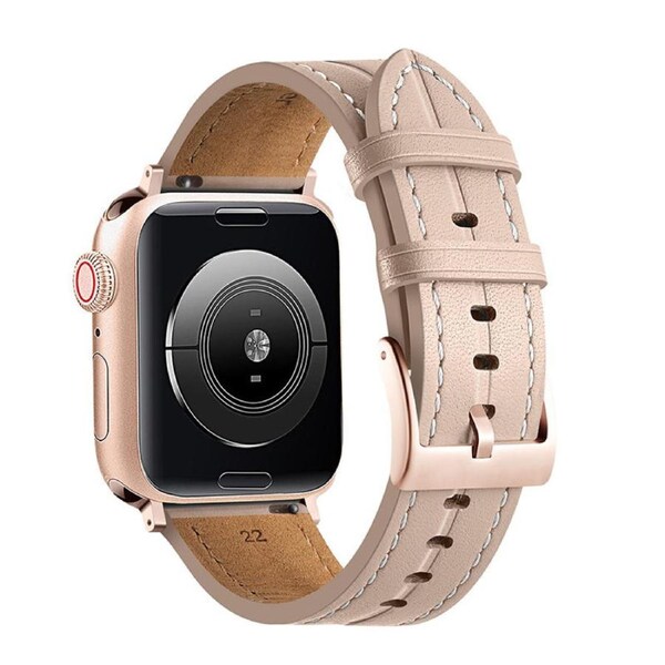 Nevenka Apple Watch Strap Leather Groove for iWatch Ultra Series 8 SE 7 6 5 4 3 2 1-LightPink 42/44/45/49mm
