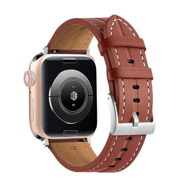 Nevenka Apple Watch Strap Leather Groove for iWatch Ultra Series 8 SE 7 6 5 4 3 2 1-Brown 42/44/45/49mm
