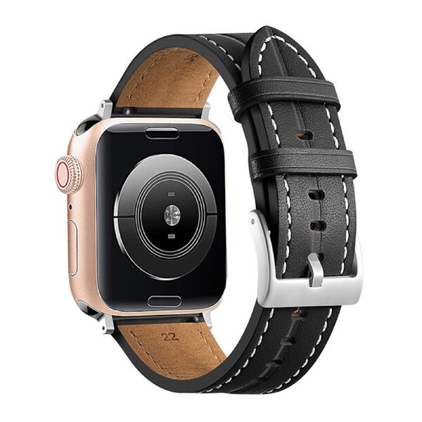 Nevenka Apple Watch Strap Leather Groove for iWatch Ultra Series 8 SE 7 6 5 4 3 2 1-Black 38/40/41mm