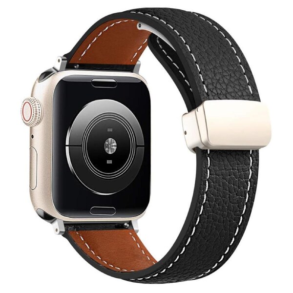 Nevenka Magnetic Apple Watch Band Fold Buckle for iWatch Ultra Series 8 SE 7 6 5 4 3 2 1-Black 42/44/45/49mm