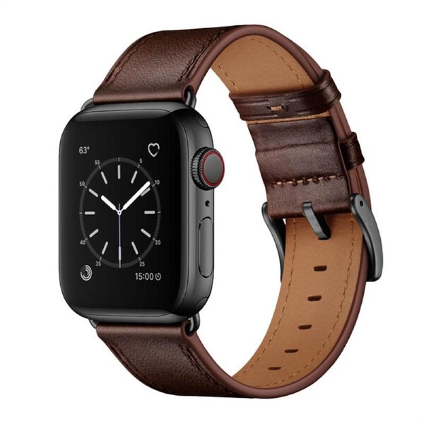 Nevenka Classic Watchband Cowhide Suitable for iWatch Ultra Series 8 SE 7 6 5 4 3 2 1-Black-DarkBrown 38/40/41mm