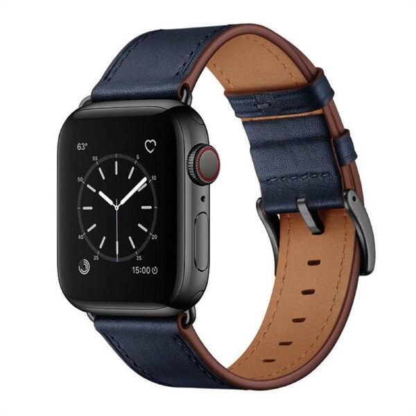 Nevenka Classic Watchband Cowhide Suitable for iWatch Ultra Series 8 SE 7 6 5 4 3 2 1-Black-DarkBlue 42/44/45/49mm