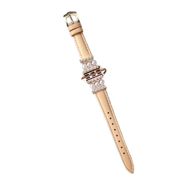Nevenka Pearl Cowhide Watch Strap for iWatch Ultra Series 8 SE 7 6 5 4 3 2 1-MKCamel 38/40/41mm