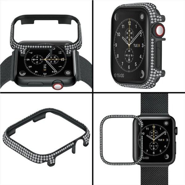 Nevenka Full Diamond Protective Case for iWatch Ultra Series 8 SE 7 6 5 4 3 2 1-Black 44mm
