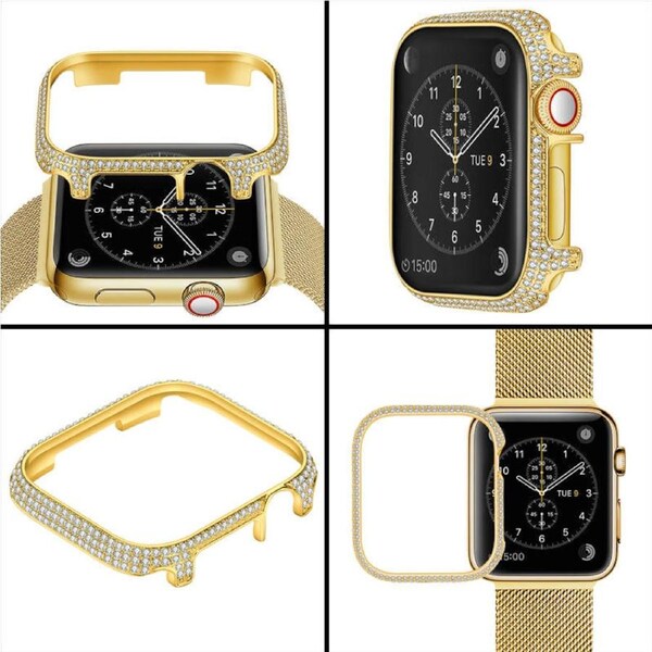 Nevenka Full Diamond Protective Case for iWatch Ultra Series 8 SE 7 6 5 4 3 2 1-Gold 40mm