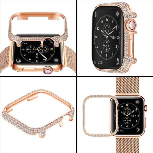 Nevenka Full Diamond Protective Case for iWatch Ultra Series 8 SE 7 6 5 4 3 2 1-RoseGold 38mm