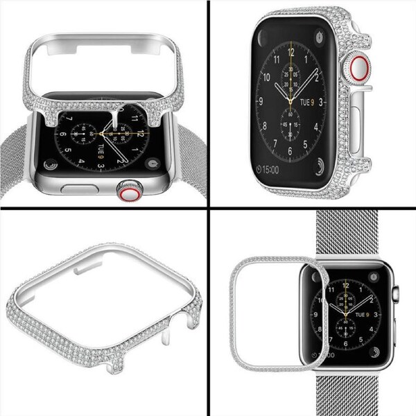 Nevenka Full Diamond Protective Case for iWatch Ultra Series 8 SE 7 6 5 4 3 2 1-Silver 42mm